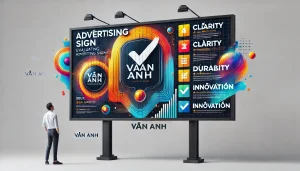 DALL·E 2024 12 23 08.20.33 A creative billboard design for the brand Van Anh centered on the theme of evaluating advertising sign quality. The design features a visually stri