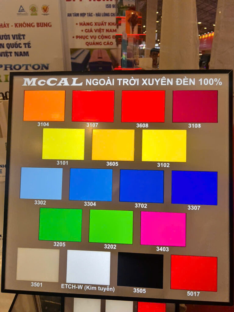 BẢNG MÀU MICA XUYÊN ĐÈN