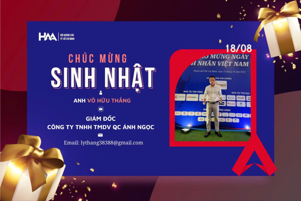Chúc Mừng Sinh Nhật Anh Võ Hữu Thắng- Cty Ánh Ngọc 2025 2 Ảnh chúc mừng sinh nhật Anh Võ Hữu Thắng – Giám Đốc Công ty TNHH TMDV Ánh Ngọc, đối tác cung cấp alu trong ngành quảng cáo, năm 2025