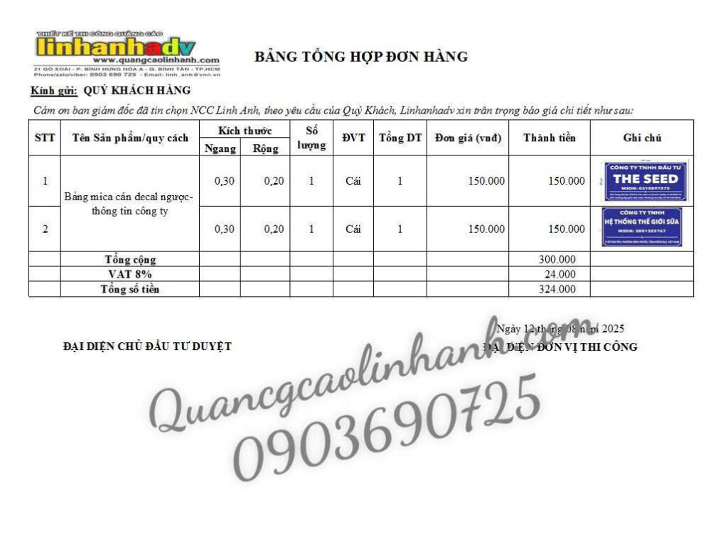 Bảng tên công ty mica, alu, inox, khắc laser tại TP.HCM
