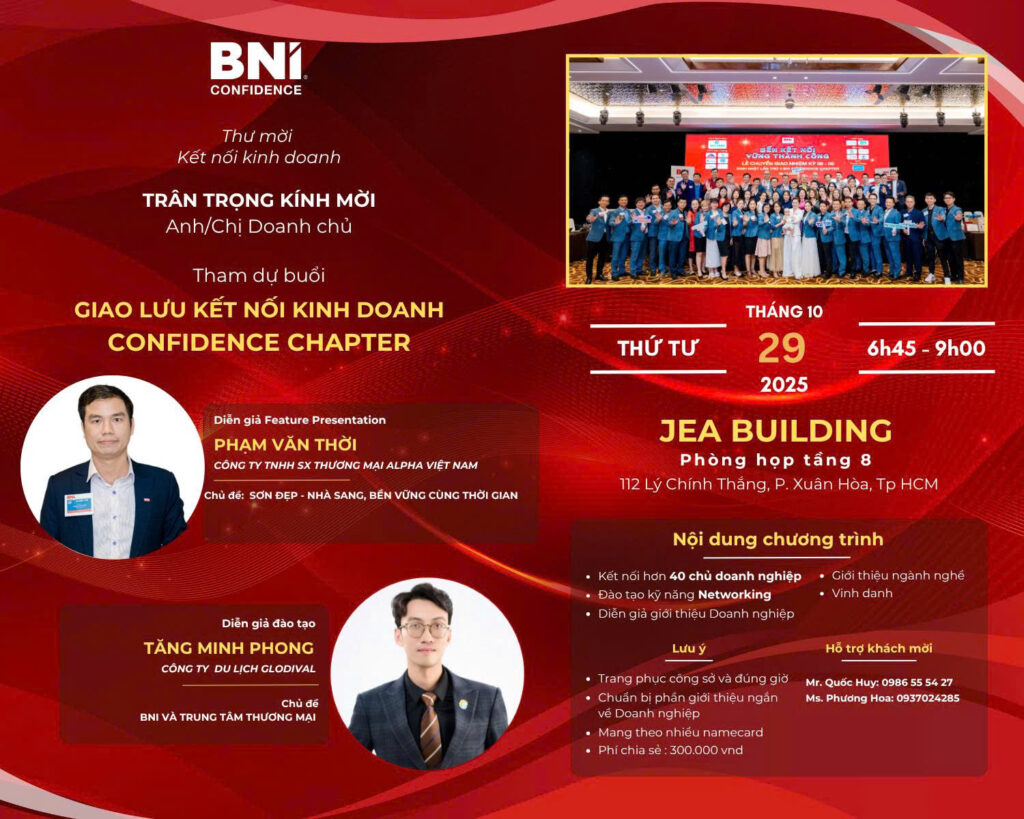 KẾT NỐI KINH DOANH – BNI CONFIDENCE NGÀY 29/10/25-QUANG CAO LINH ANH TP.HCM