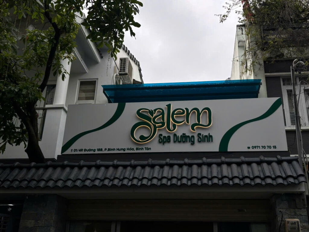 THI CÔNG BIỂN HIỆU ALU CHỮ NỔI SÁNG CHÂN, SALEM SPA DƯỠNG SINH, QUẬN BÌNH TÂN 2 THI CÔNG BIỂN HIỆU ALU CHỮ NỔI SÁNG CHÂN, SALEM SPA DƯỠNG SINH, QUẬN BÌNH TÂN