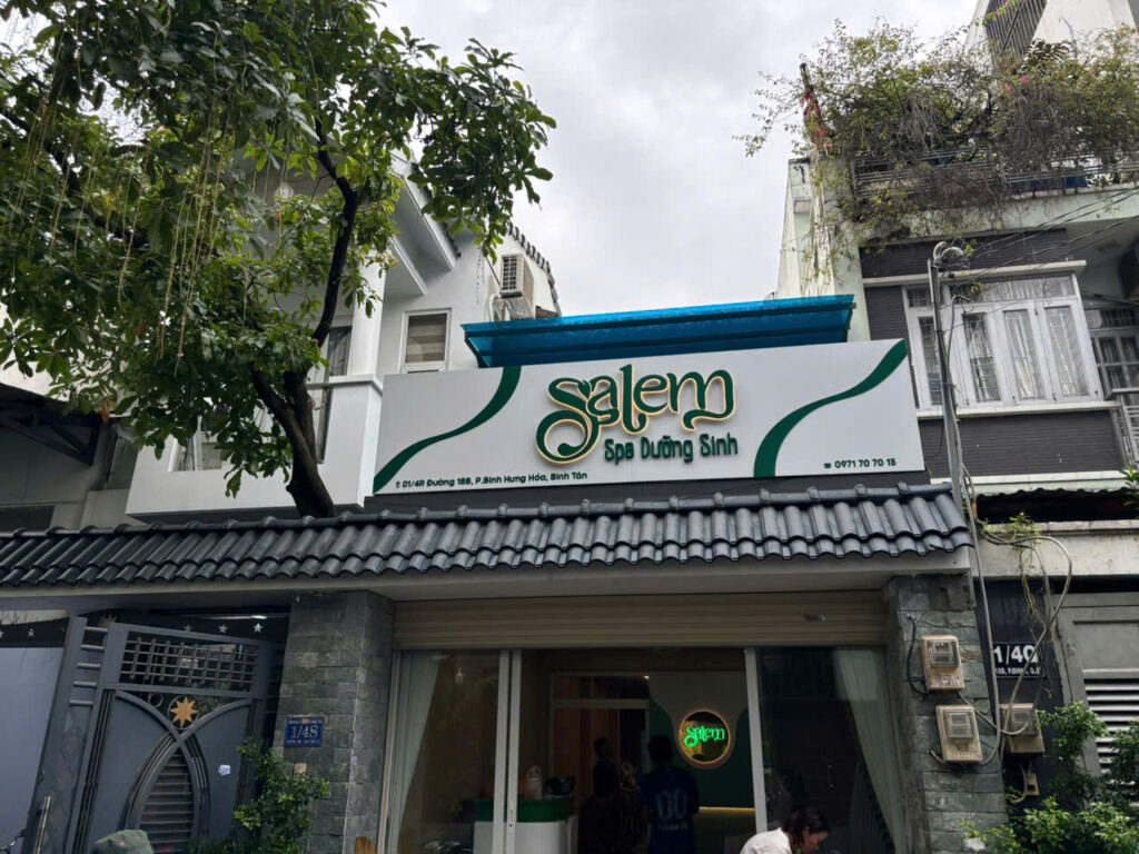 THI CÔNG BIỂN HIỆU ALU CHỮ NỔI SÁNG CHÂN, SALEM SPA DƯỠNG SINH, QUẬN BÌNH TÂN 4 THI CÔNG BIỂN HIỆU ALU CHỮ NỔI SÁNG CHÂN, SALEM SPA DƯỠNG SINH, QUẬN BÌNH TÂN