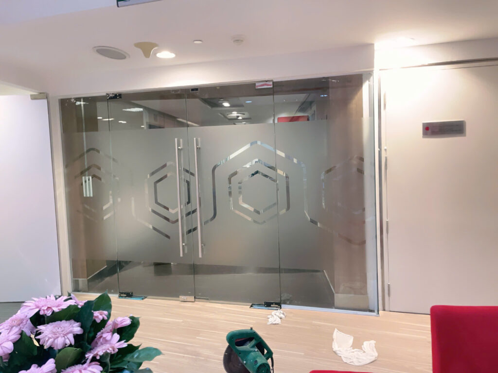 LINH ANH ADVERTISING, COMPLETES OFFICE GLASS DECAL INSTALLATION