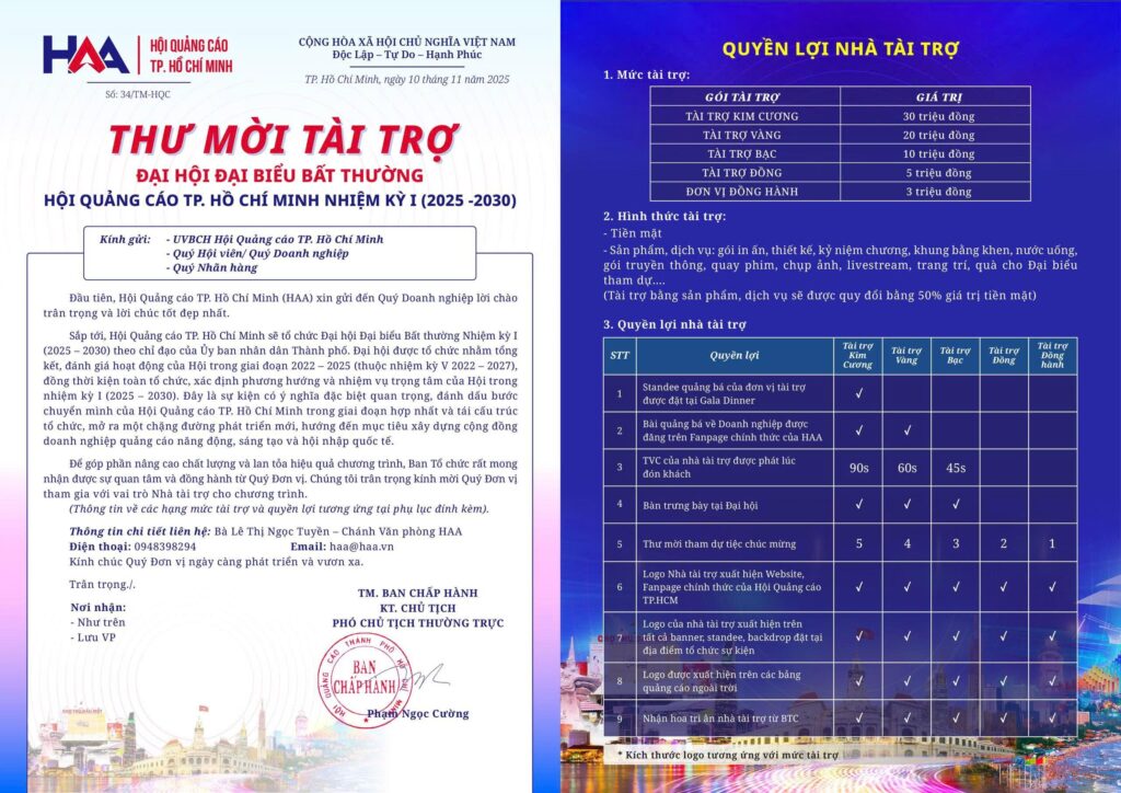 QUẢNG CÁO LINH ANH, TÀI TRỢ ĐỒNG ĐẠI HỘI HAA, NHIỆM KỲ I (2025–2030)