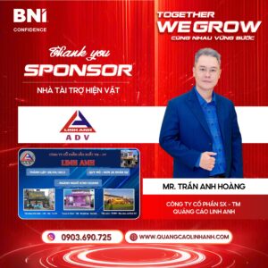 BNI Confidence Chapter Tri Ân Nhà Tài Trợ Hiện Vật,Quảng Cáo Linh Anh, tp.HCM