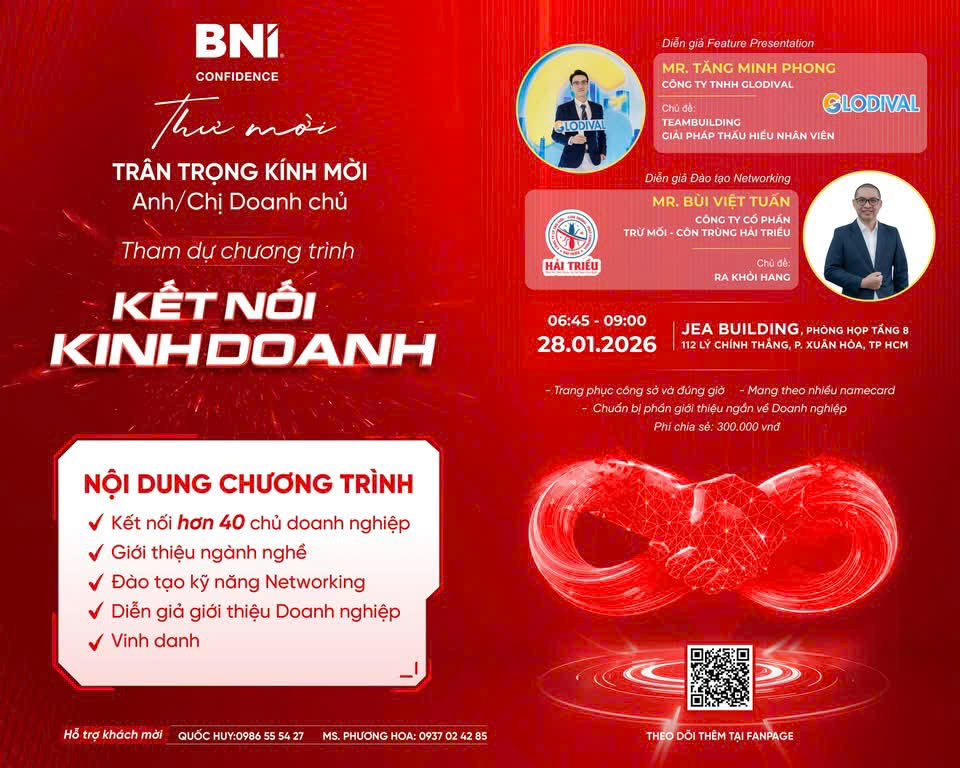 Kết nối kinh doanh BNI Confidence- Thứ Tư , ngày 28/01/26