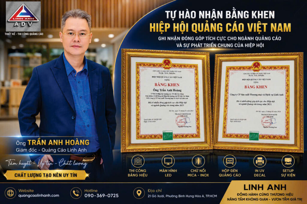 Thi Công Quảng Cáo TP.HCM, QUẢNG CÁO LINH ANH Vinh Dự Nhận Bằng Khen, Từ Hiệp Hội Quảng Cáo Việt Nam (VAA) 1 Thi Công Quảng Cáo TP.HCM, QUẢNG CÁO LINH ANH Vinh Dự Nhận Bằng Khen, Từ Hiệp Hội Quảng Cáo Việt Nam (VAA)